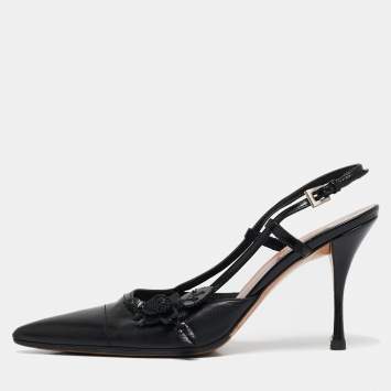 Pre Owned Prada Black Leather Pointed Toe Slingback Pumps Size 36.5