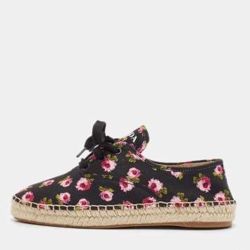 Pre Owned Prada Multicolor Canvas Lace Up Floral Print Espadrilles Size 37