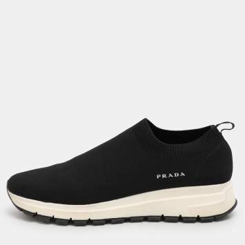 Prada Black Knit Fabric Low Top Sneakers Size 38