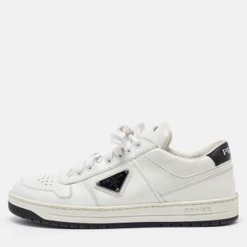Pre Owned Prada White Leather Downtown Low Top Sneakers Size 38