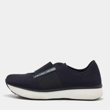 Prada Black Neoprene Slip On Sneakers Size 37.5