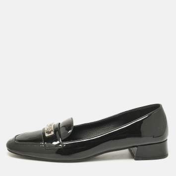 Pre Owned Prada Black Patent Leather Loafers Pumps Size 40