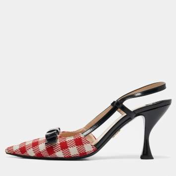 Prada Red/Black Fabric and Leather Bow Slingback Pumps Size 39