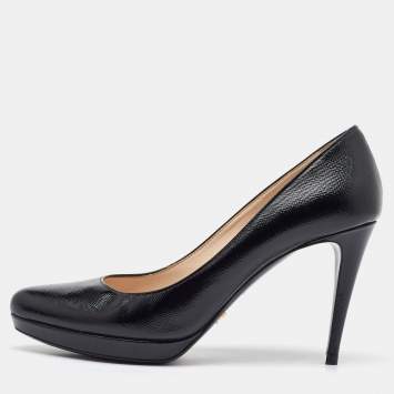Pre Owned Prada Black Saffiano Patent Leather Platform Pumps Size 40.5