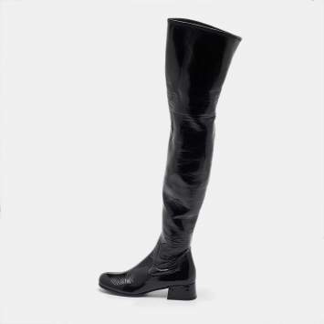 Prada Black Patent Leather Over The Knee Boots Size 37.5