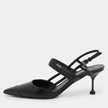 Pre Owned Prada Black Leather Pointed Toe Slingback Pumps Size 38