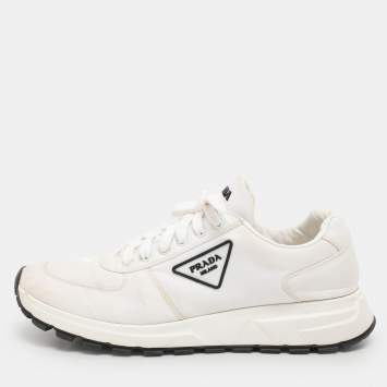 Pre Owned Prada White Nylon Re-Nylon Lace Up Sneakers Size 44