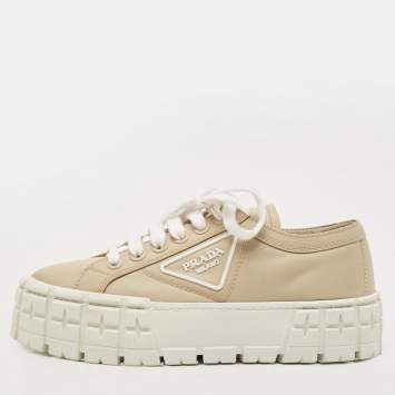 Pre Owned Prada Beige Re-Nylon Double Wheel Gabardine Sneakers Size 38