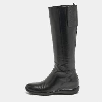 Pre Owned Prada Black Leather Knee Length Boots Size 39