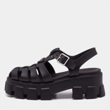 Pre Owned Prada Black Rubber Monolith Sandals Size 38