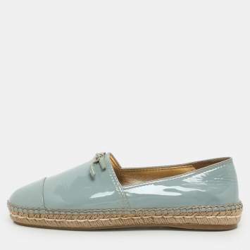 Prada Soft Blue Patent Leather Espadrille Flats Size 39