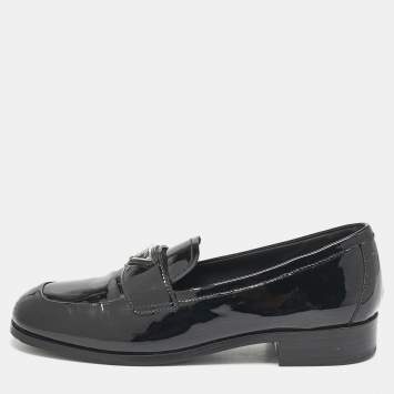 Pre Owned Prada Black Patent Leather Slip On Loafers Size 39