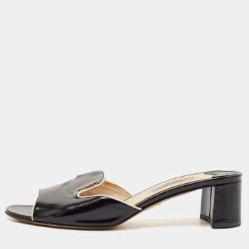 Pre Owned Prada Black Saffiano Leather Mules Size 37.5