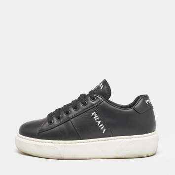 Pre Owned Prada Black Leather Lace Up Sneakers Size 36