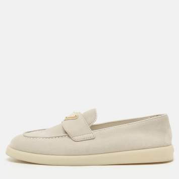 Pre Owned Prada Light Grey Suede Slip On Loafers Size 37