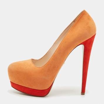 Pre Owned Prada Orange/Red Suede Platform Pumps Size 38