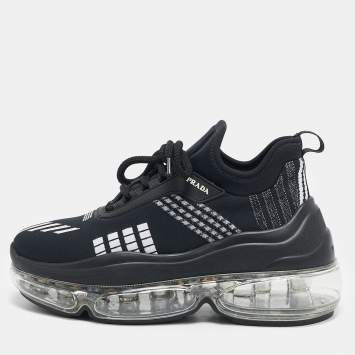Prada Black Knit Fabric and Neoprene Cloudbust Sneakers Size 35.5