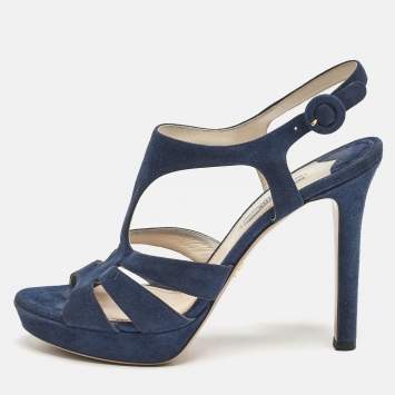 Prada Navy Blue Suede Strappy Platform Sandals Size 40