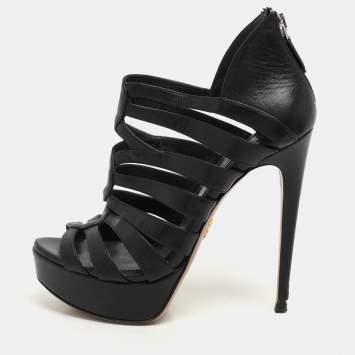 Prada Black Leather Caged Platform Sandals Size 35