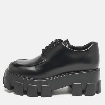 Pre Owned Prada Black Leather Monolith Platform Lace Up Derby Size 36
