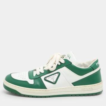 Prada Green/White Leather Downtown Low Top Sneakers  Size 38.5