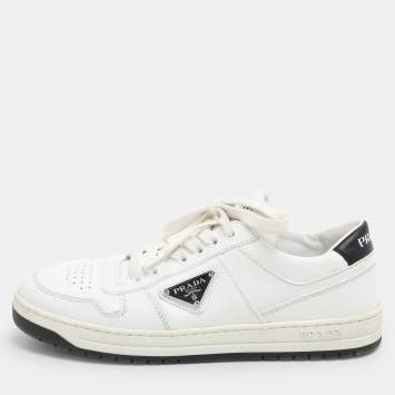 Prada White Leather Downtown Low-Top Sneakers Size 38
