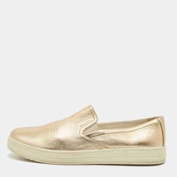 Prada Gold Leather Slip on Sneakers Size 40 
