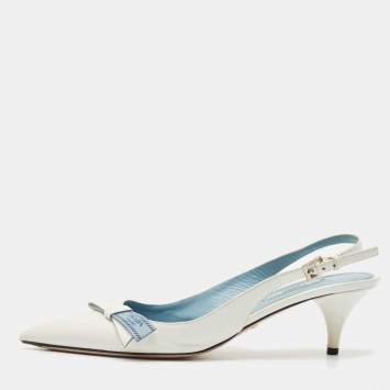 Prada White Leather Bow Slingback Pumps Size 40