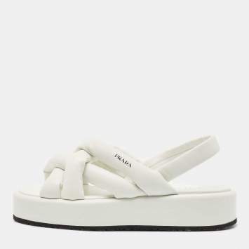 Prada White Leather Padded Strappy Platform Slingback Sandals Size 40