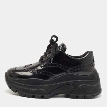 Prada Black Leather Brogue Derby Chunky Platform Sneakers Size 36