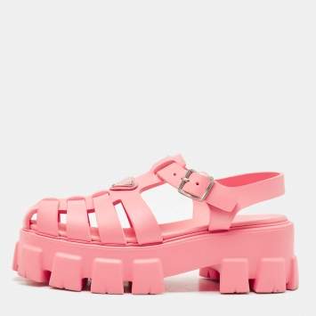 Prada Pink Rubber Monolith Platform Sandals Size 39