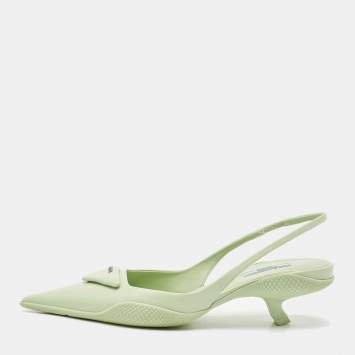 Prada Green Leather Bow Slingback Pumps Size 37.5