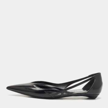 Prada Black Brushed Leather Ballet Flats Size 38