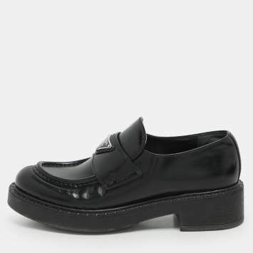 Prada Black Leather Slip On Loafers Size 35.5