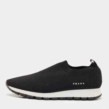 Prada Black Knit Fabric Slip On Sneakers Size 40