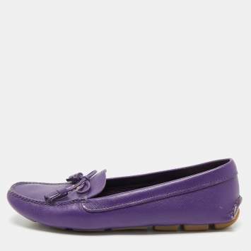 Prada Purple Saffiano Leather Slip On Loafers Size 38