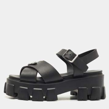 Prada Black Rubber Monolith Sandals Size 36