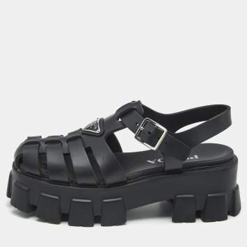 Prada Black Rubber Monolith Platform Sandals Size 37