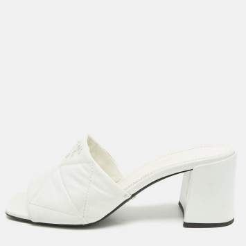 Prada White Quilted Leather Slide Sandals Size 38