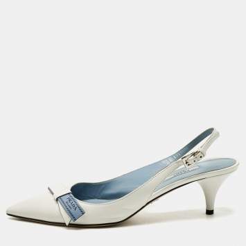 Prada White Leather Bow Pointed Toe Slingback Pumps Size 40