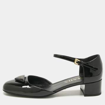 Prada Black Patent Leather Ankle Strap  Pumps Size 36