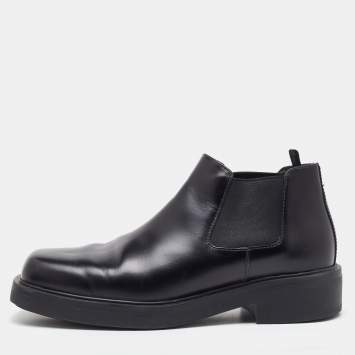 Prada Black Brushed Leather Chelsea Ankle Length Boots Size 41