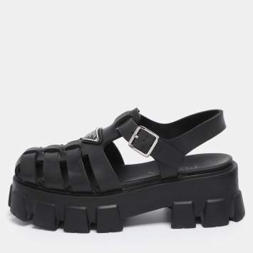 Prada Black Rubber Monolith Sandals Size 38