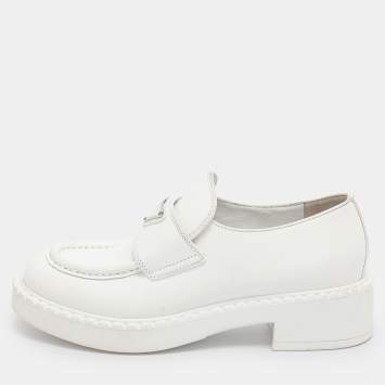 Pre Owned Prada White Leather Slip On Loafers Size 36
