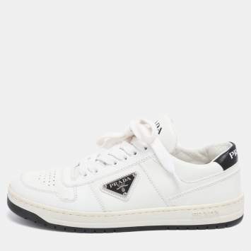 Pre Owned Prada White Leather Downtown Low Top Sneakers Size 37.5