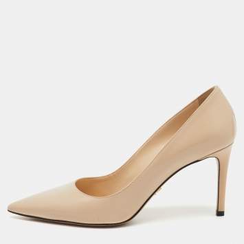 Prada Beige Saffiano Patent Leather Pointed Toe Pumps Size 39