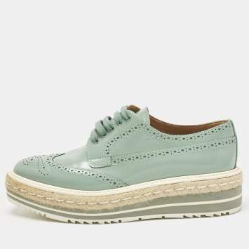 Pre Owned Prada Blue Brogue Leather Oxford Espadrille Sneakers Size 39