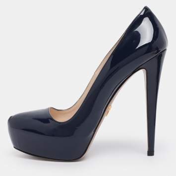 Pre Owned Prada Blue Patent Leather Platform Pumps Size 38
