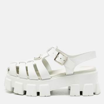 Pre Owned Prada White Rubber Monolith Platform Sandals Size 36