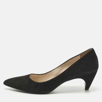 Pre Owned Prada Black Suede Pointed Toe Kitten Heel  Pumps Size 37.5